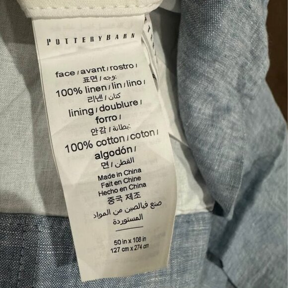 Pottery Barn 50W x 108L Blue Chambray Belgian Flax Linen SINGLE Curtain - Picture 3 of 4